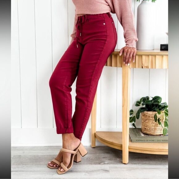 Judy Blue Scarlet Red High Waist Pull On Double Cuff Jogger Size 14 W - Picture 5 of 16